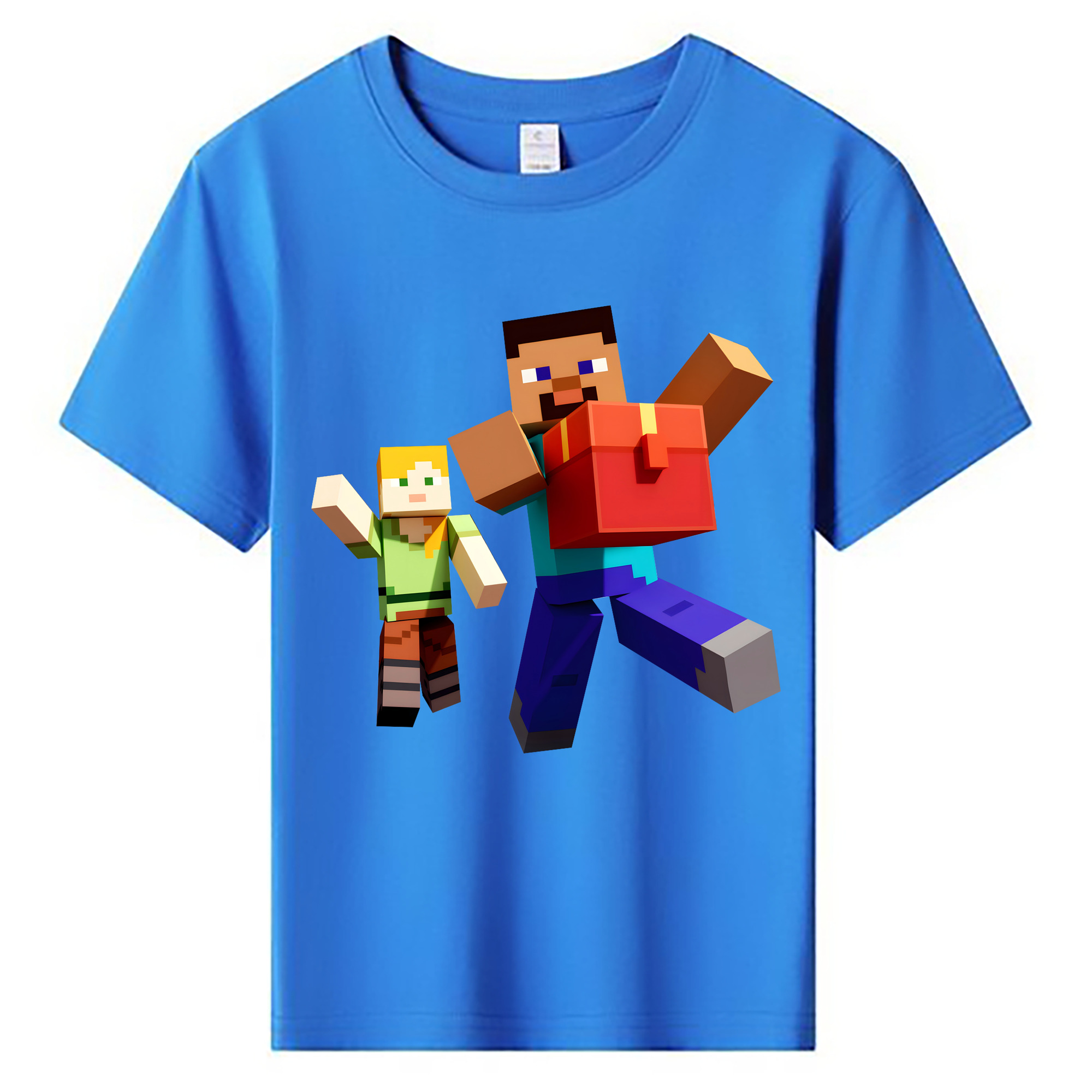 （画像用） マインクラフト ブロックの世界 Minecraft MC Block world 綿100％キッズTシャツ（フロントプリント）
